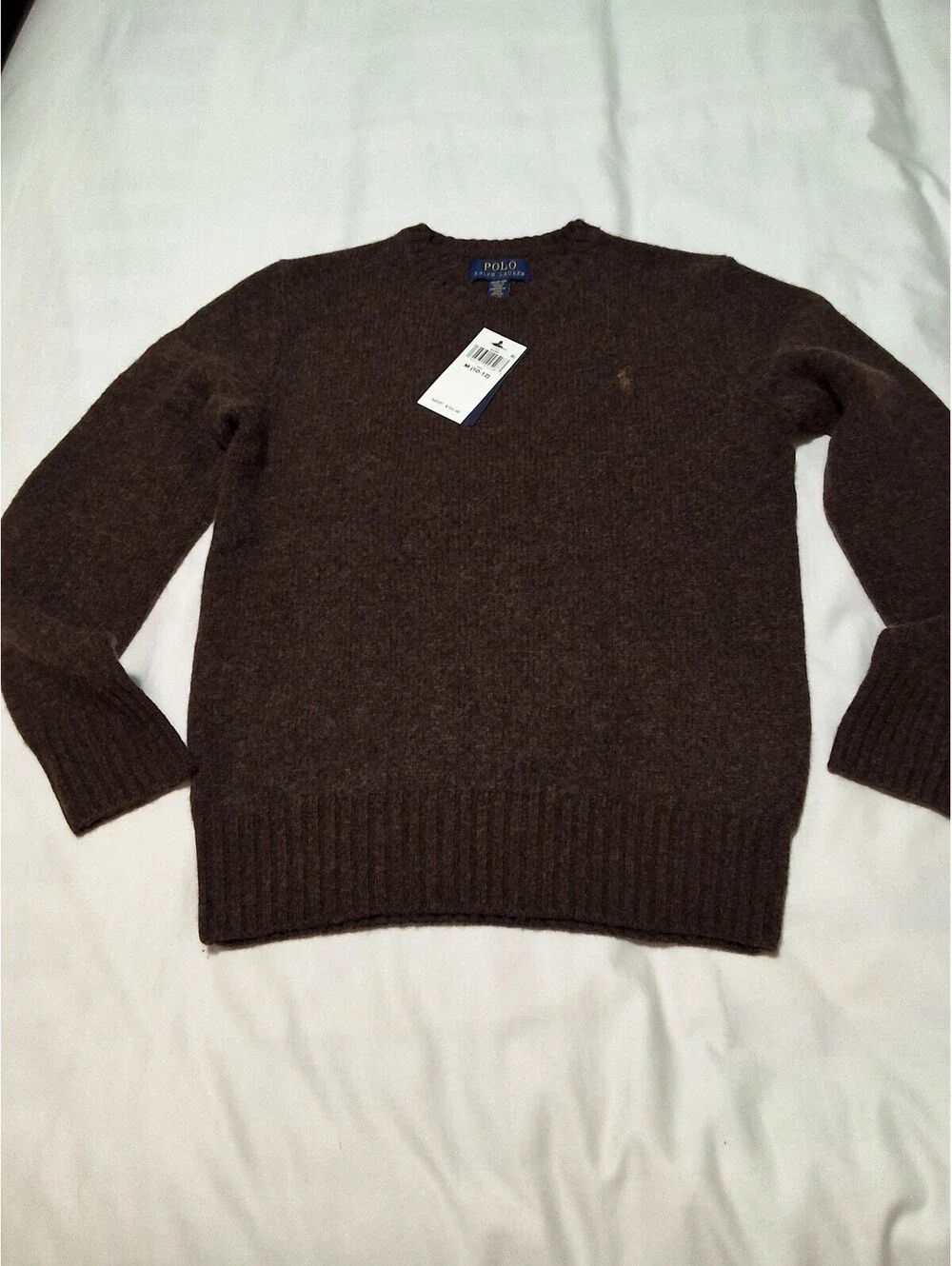 Polo Ralph Lauren Boy's Brown Wool Crewneck Sweater with Elbow Patches Size M